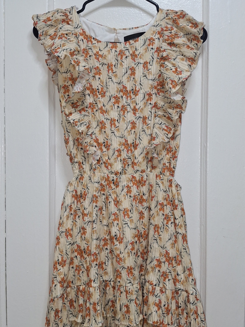 MINKPINK Floral Ruffle Mini Dress Side Cutout Cream Orange Size S NWT - Picture 10 of 17